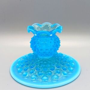 Fenton Hobnail Blue (Opalescent) Candlestick Vintage